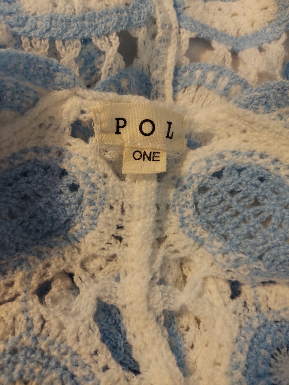 POL Boho Blue White Floral Crochet Open Front Knit Weave Duster Cardigan OS - Picture 3 of 8